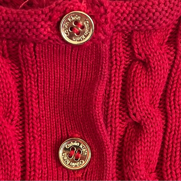 Calvin Klein 100%Cotton red cable knit cardigan sweater, buttondown size L - Picture 7 of 9